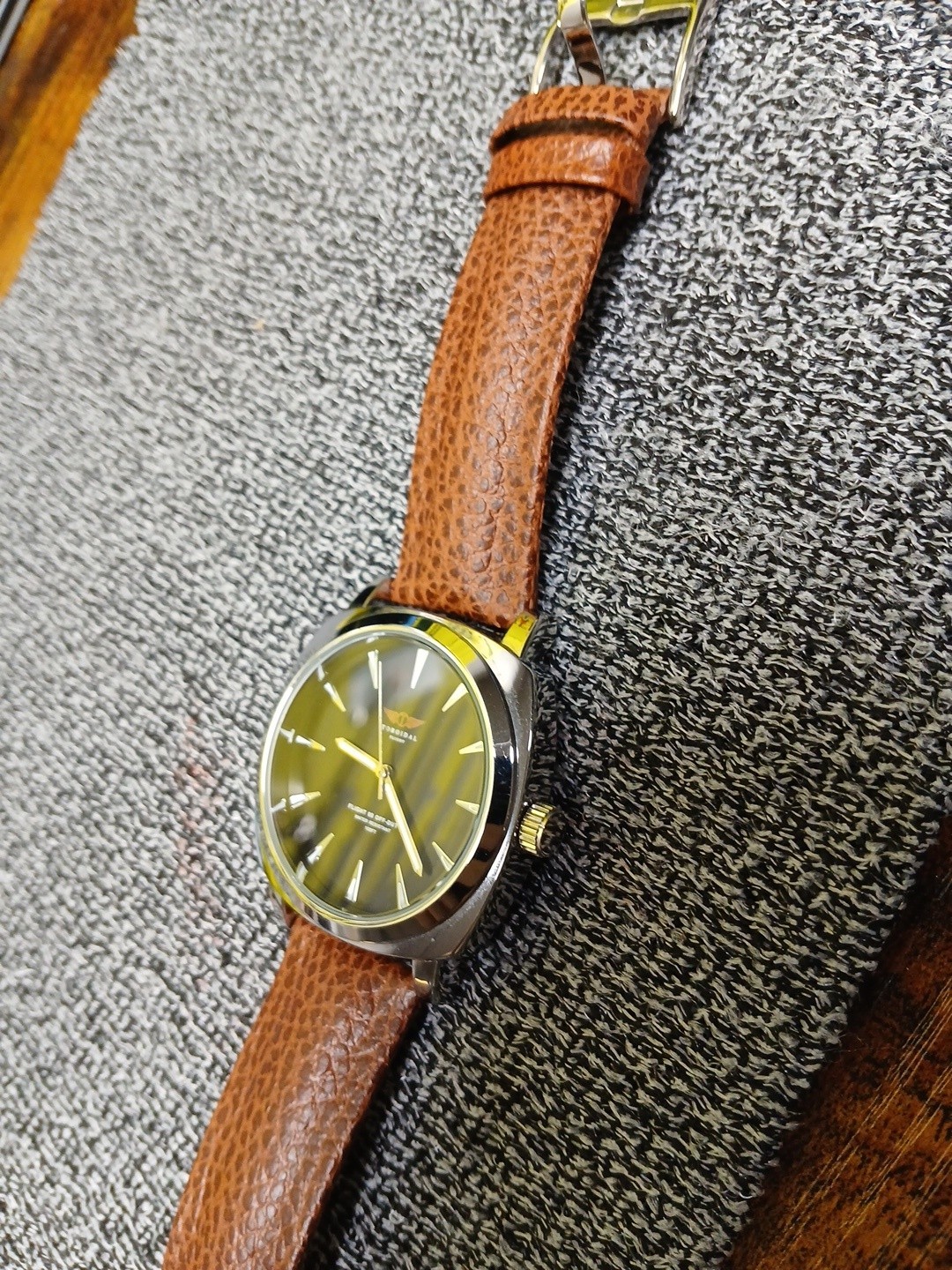 Torodial Flight Offduty Wristwatch. Black Face Sikver Bezel. Ostrich Type Band