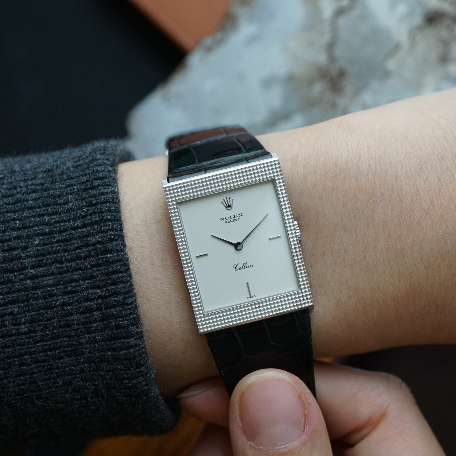 Rolex Cellini Ref. 4127 Hobnail 18k White Gold Manual Wind 1995