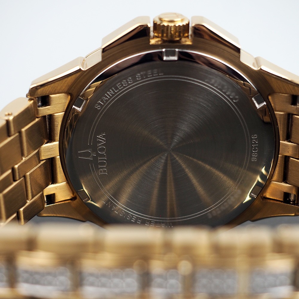 Men’s Bulova Octava Crystal Gemmed Dial Gold Stainless Steel Quartz Watch 98C126