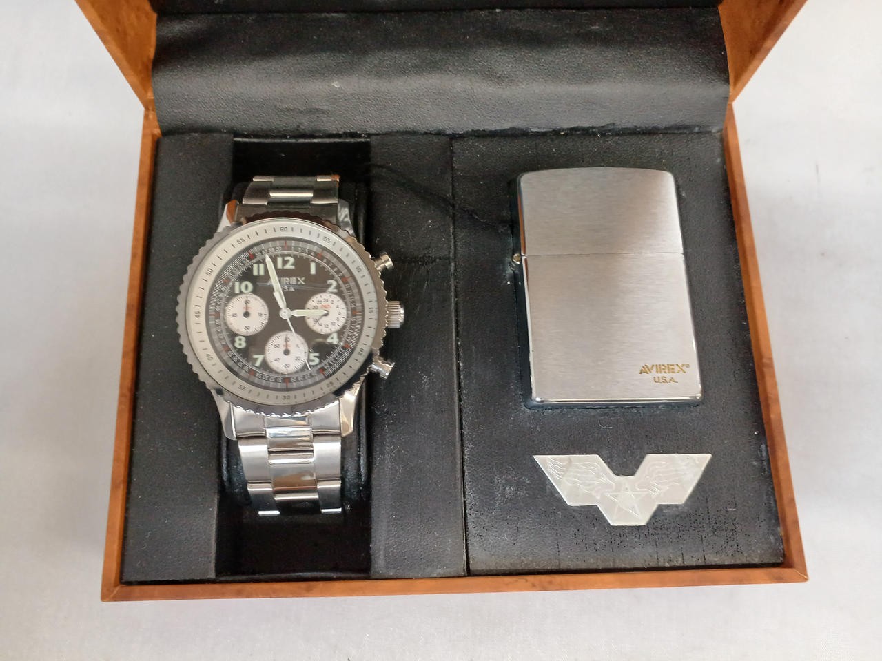 AVIREX AVX-MZ1 Quartz Watch & ZIPPO Wristwatch Works Men 5555