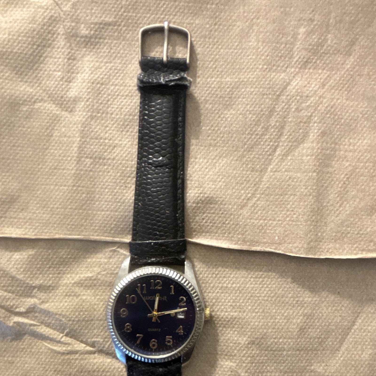 watch it! Women’s Blue Dial Quartz Date Arabic Black Leather Strap Watch