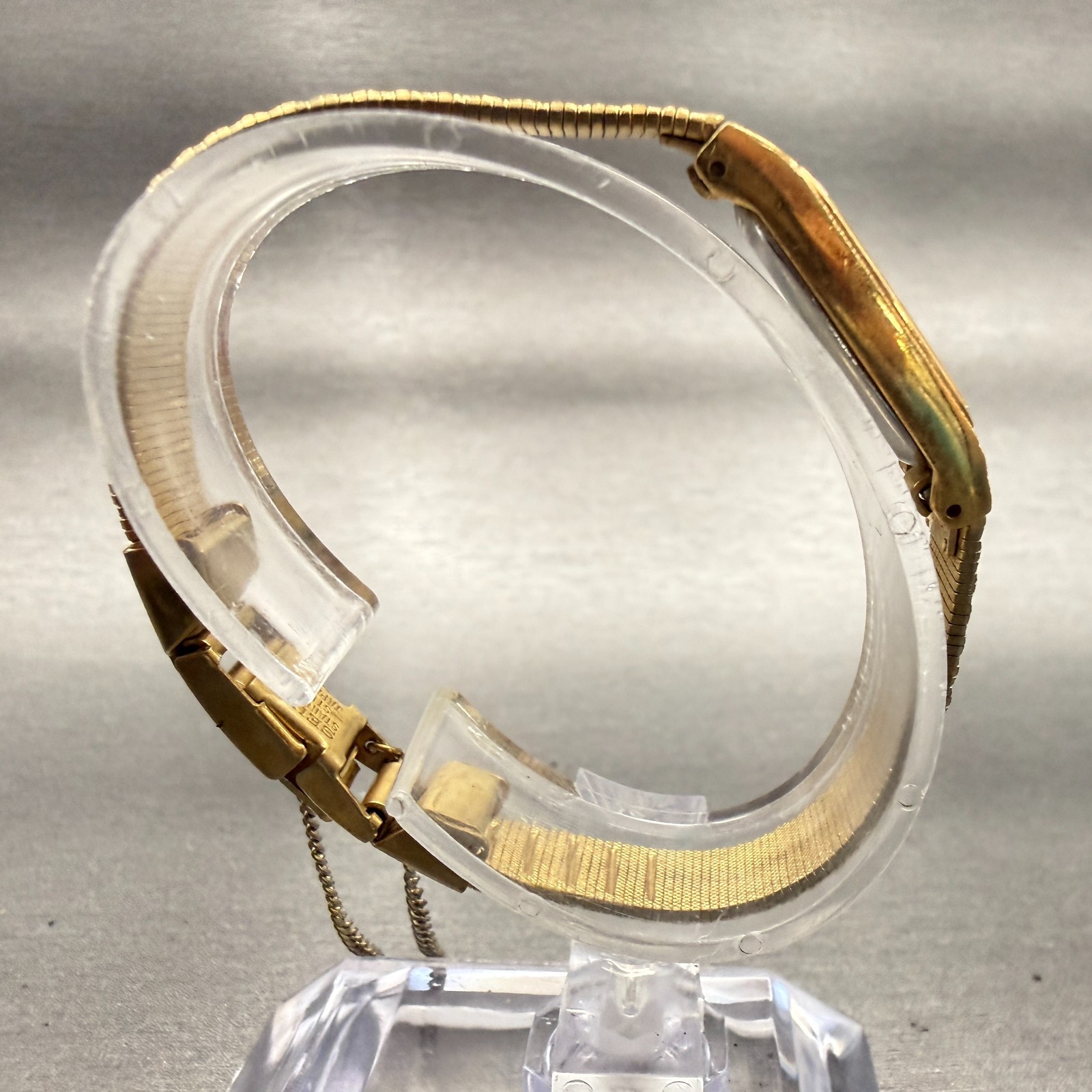 Seiko Watch Women 13mm Gold Dial Gold Tone Rectangle 2E20-6311 New Battery VTG