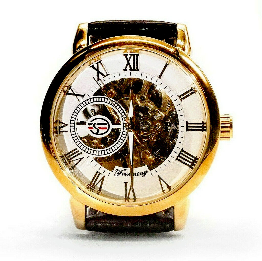 Mechanical Watch STYLISH MAN White, Gold, Black. Shipping from US. Classic Style
