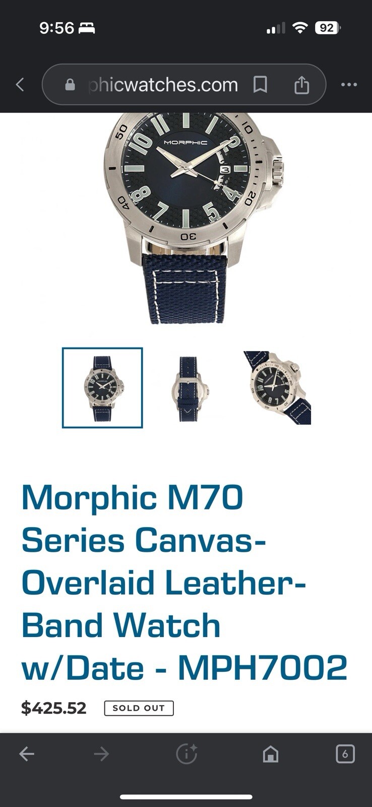 Morphic M70 Series Canvas-Overlaid Leather-Band Watch w/Date – MPH7002