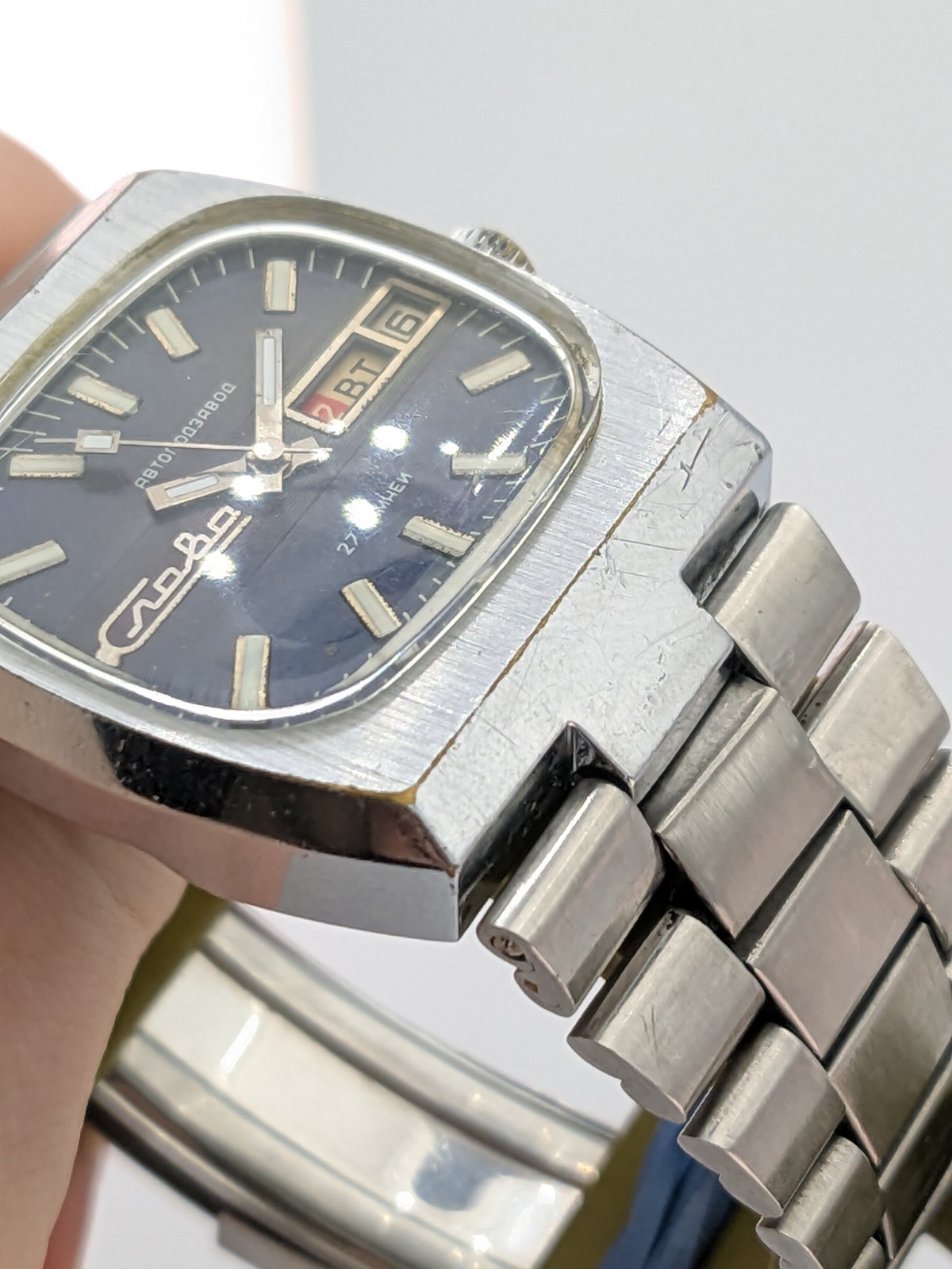 Vintage Watch Slava Tank Automatic Blue Dial 2427 Soviet USSR Mechanical 1980s