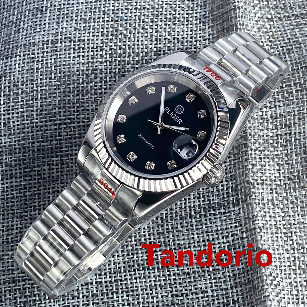 36mm/39mm Sapphire Glass Black Sterile Dial NH35 Automatic Men Watch Date Fluted