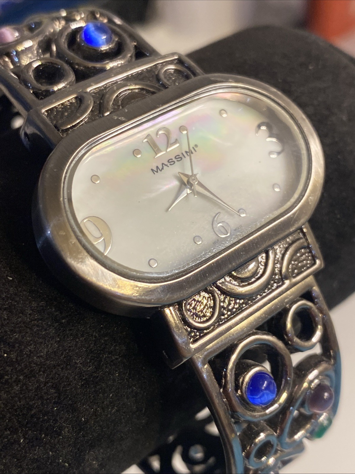 Massini Silver Moonstone Watch For Women NICE! Quartz Metal Bracelet New Battery