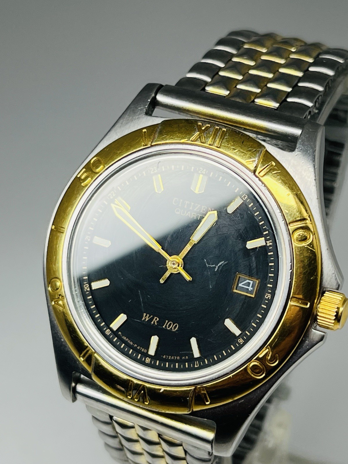 1980s Vintage Citizen WR100 Quartz Watch 38mm Stainless Steel Day Date