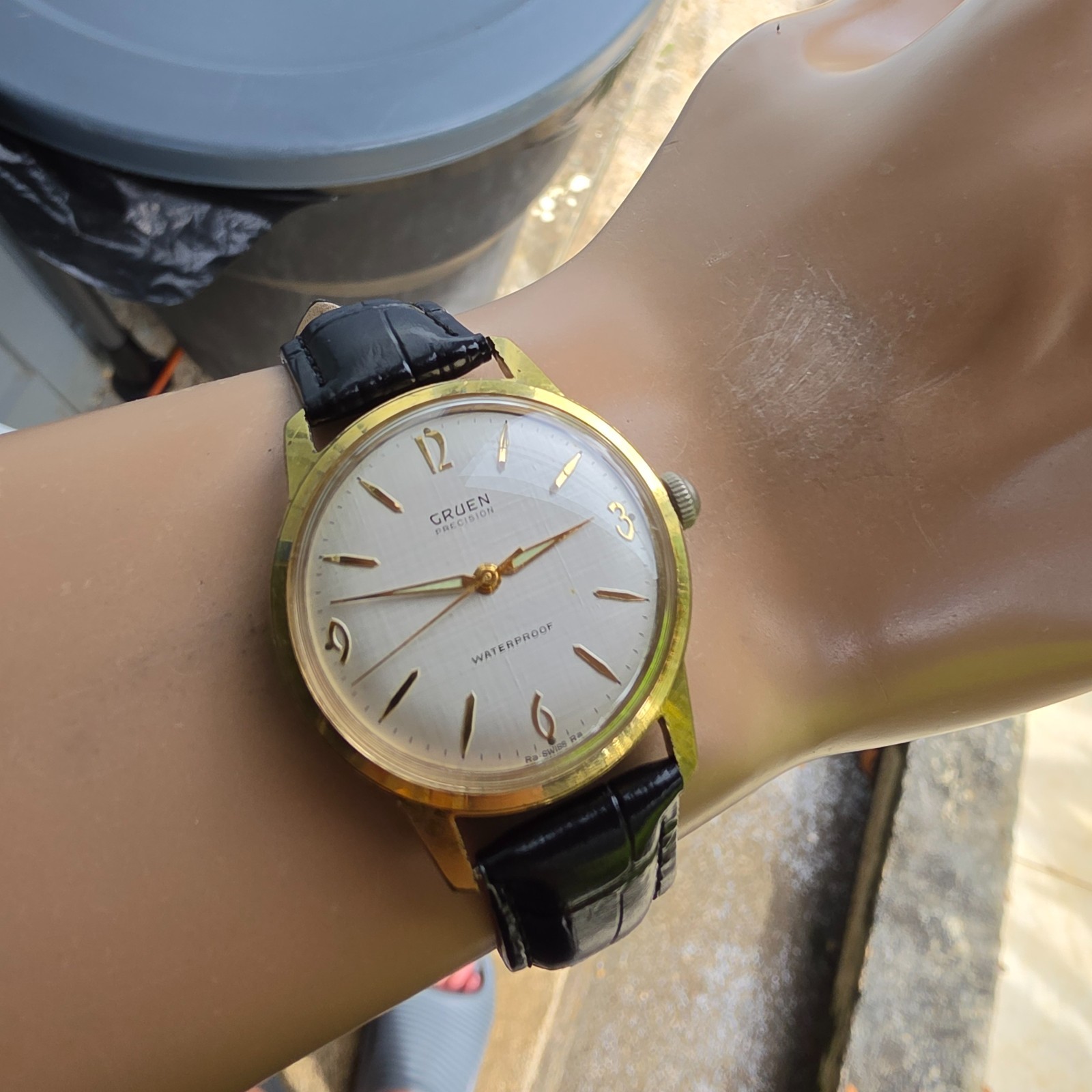 Vintage GRUEN men’s manual wind watch 522RSS Linen dial swiss 1960s