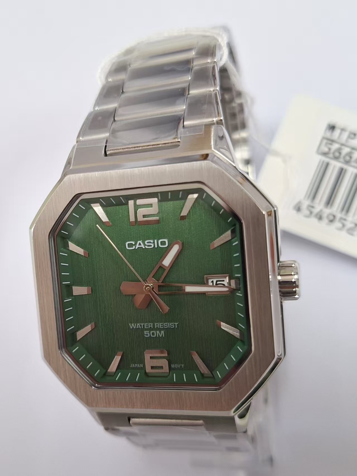 New CASIO MTP‑B195 Series MTP-B195D-3AV Green Dial Analog 38 mm Men’s Watch