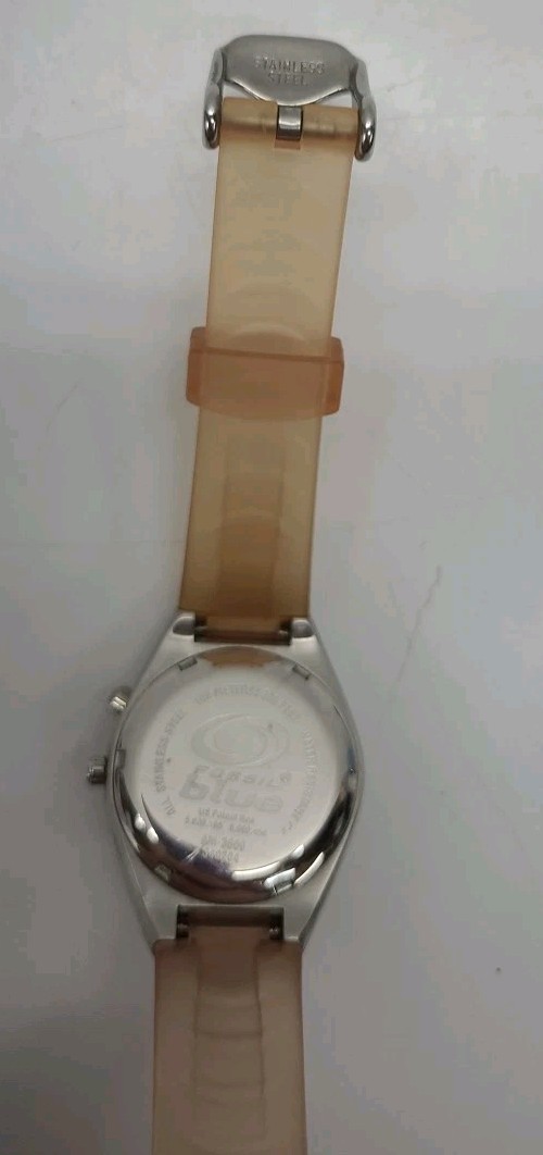 Vtg Fossil Blue Watch AM 3609 Color Changing Dial Purple Green New Battery Works