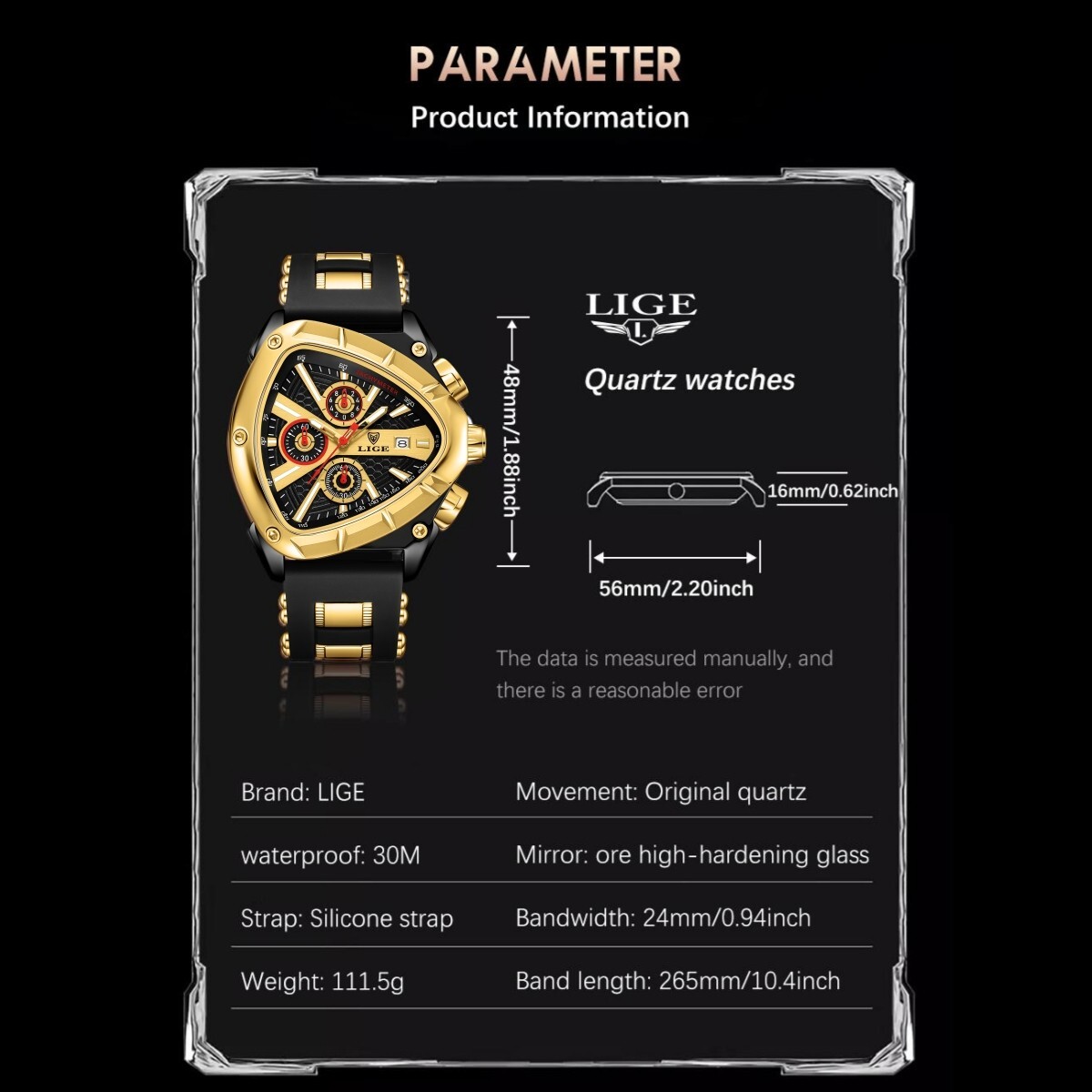 LIGE Men Watch Quartz Big Dial Luminous Chronograph Waterproof Sport Wristwatch