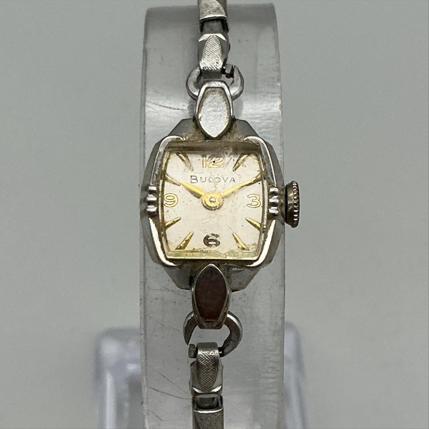 Vintage Bulova Womens Watch 13mm Cocktail Watch Silver Tone Manual Stretch