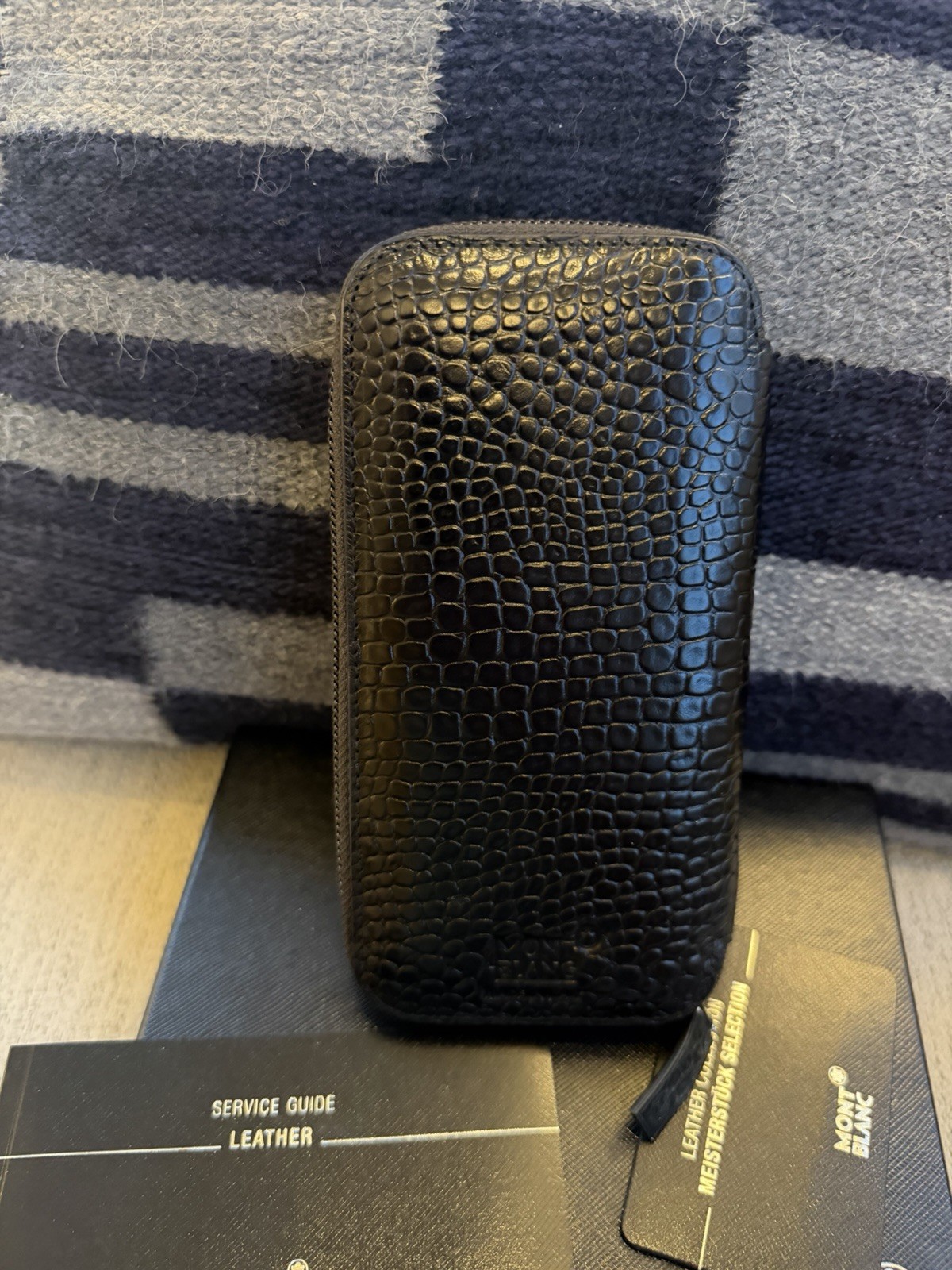 Montblanc Meisterstück Leather Watch Travel Zip Case Black Croc- holds 2 watches