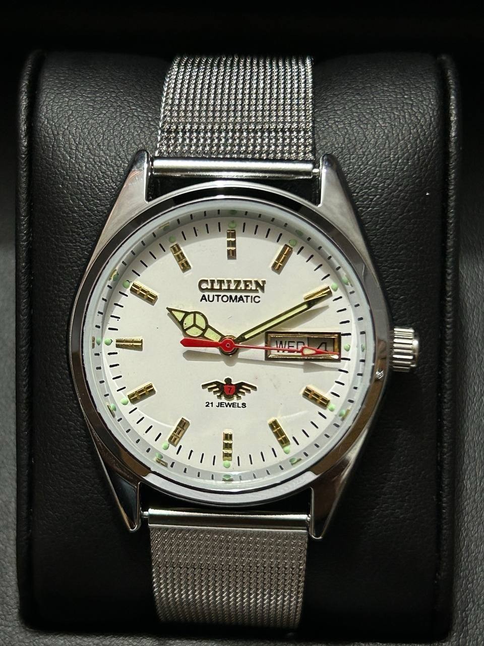 Vintage Refurbished Citizen White Automatic Day/Date Japan Mens Wrist Watch37MM