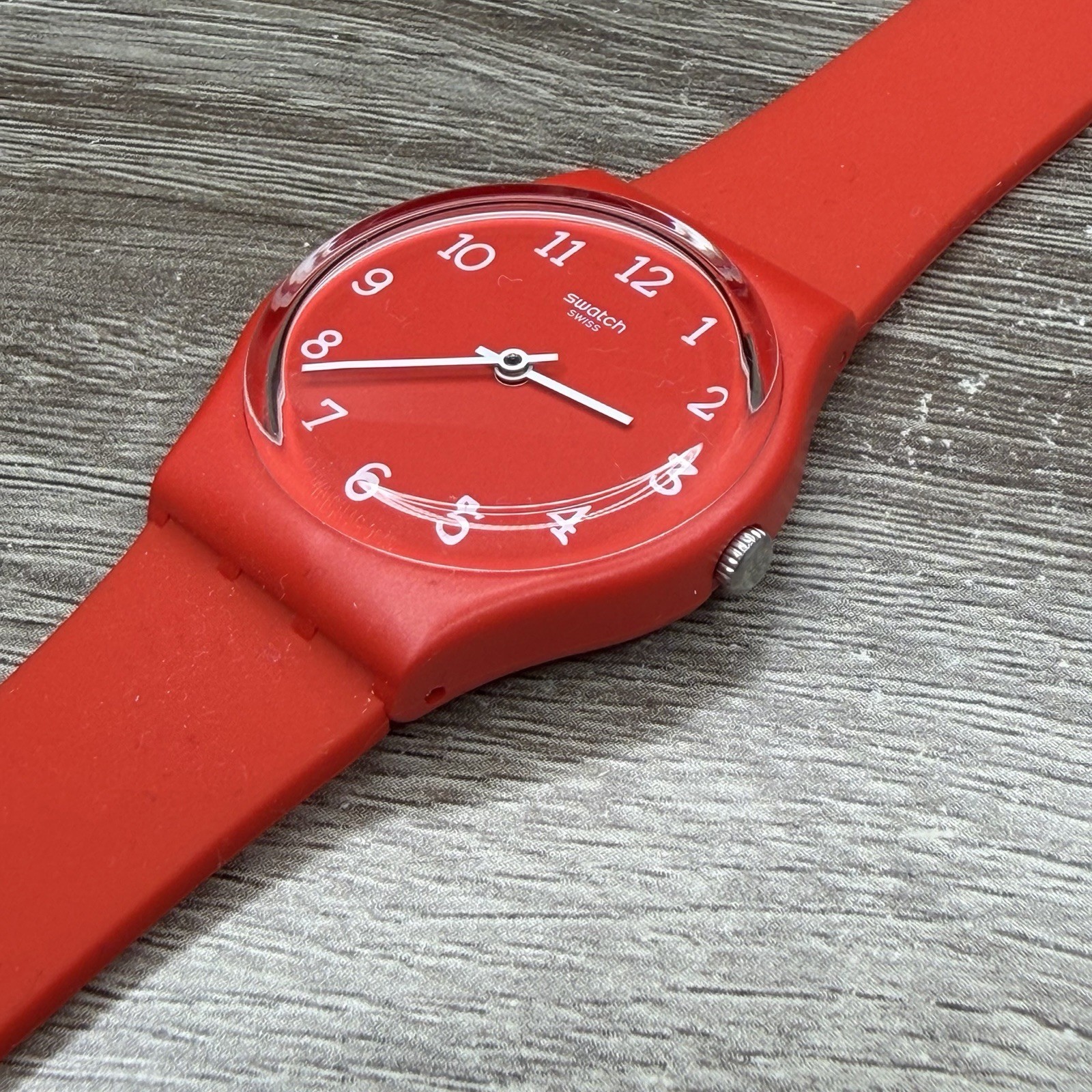 NEW✅ Swatch SUNETTY Red Silicone Number Dial Women’s 34mm Watch GR175