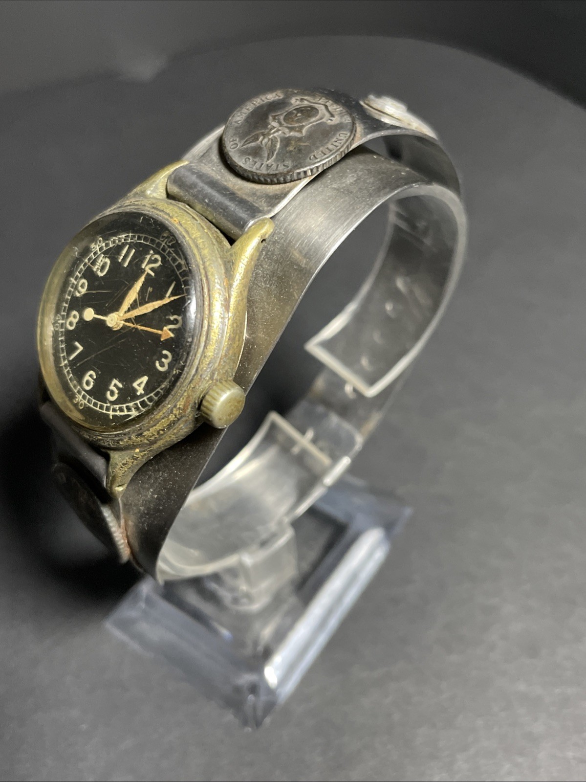 1943 Bulova WW2 A-11 US Pilot Wrist Watch W/Hack Original SS Cuff Band #0012