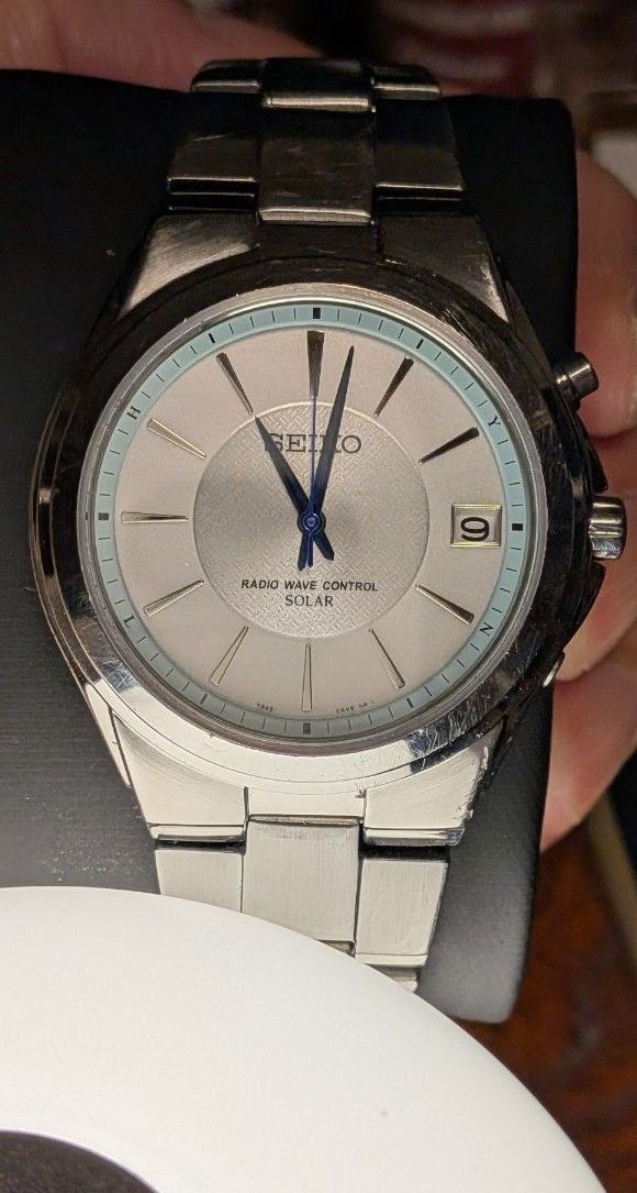 SEIKO 7B42-0AL0 Radio Solar Men’s Watch Silver Dial