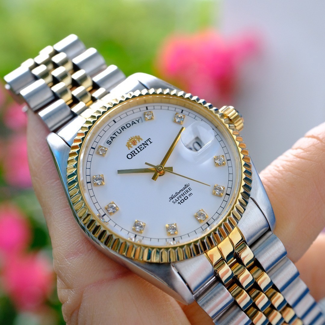 N-Mint Orient President SEV0J002WY Automatic Day-Date Sapphire Men’s Watch Box