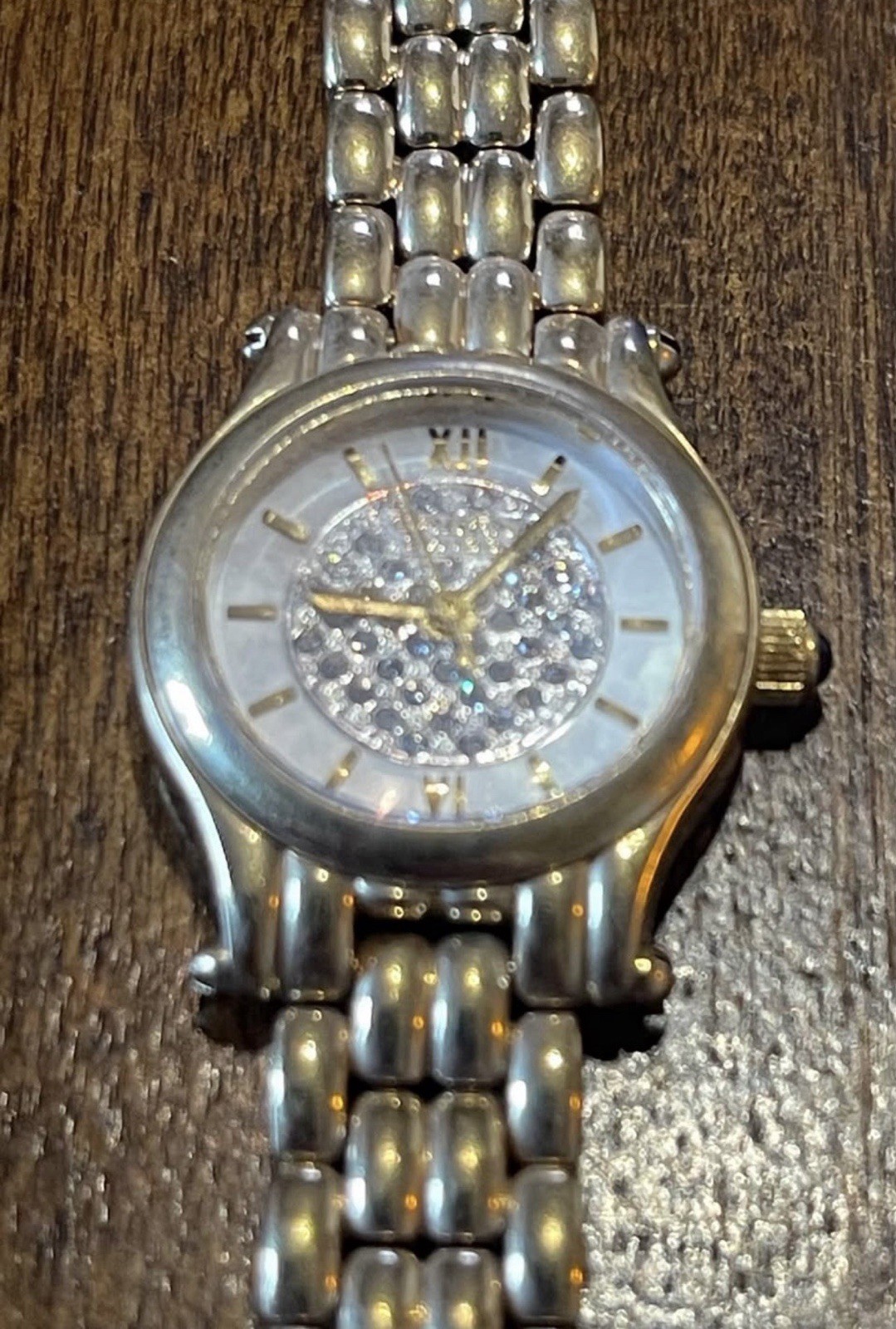 Gruen Swiss Vintage Quartz Sapphire Crystal Gold Bracelet Watch 20mm Roman Dial