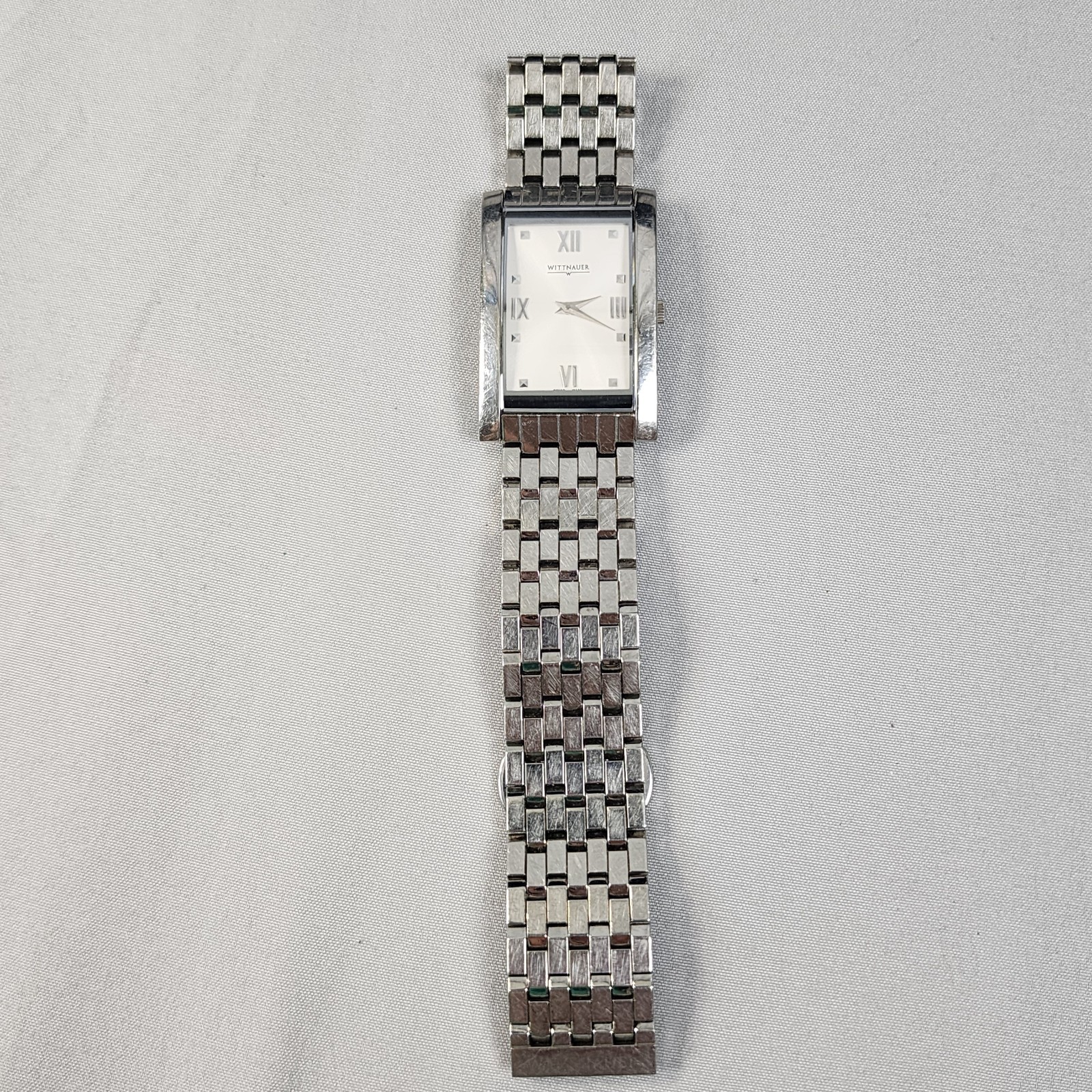 Wittnauer Swiss Rectangle Silver Wristwatch Sapphire Crystal Estate Sale Working