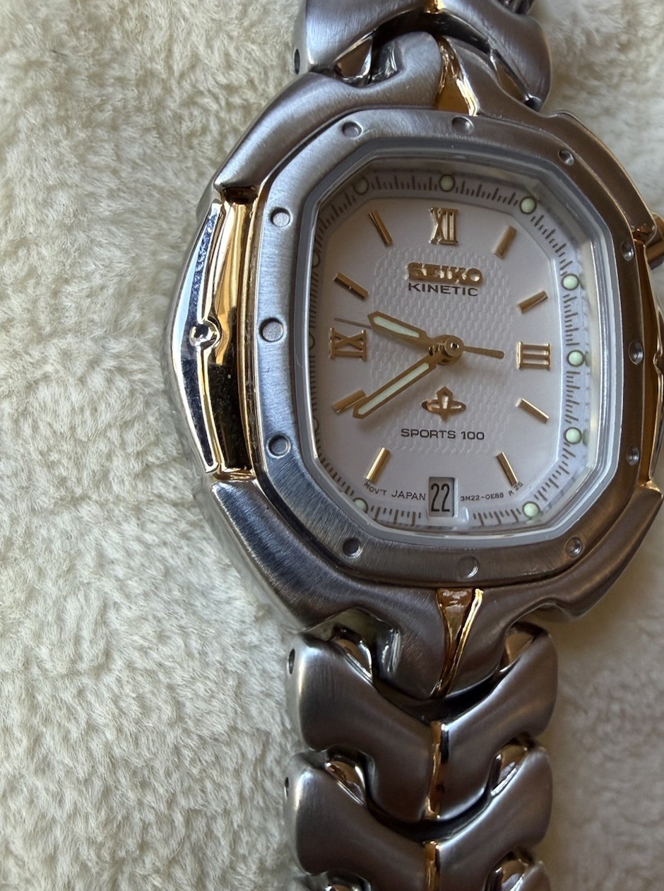 Seiko Kinetic Men’s Two-Tone Stainless Tonneau Watch 100m Date Analog
