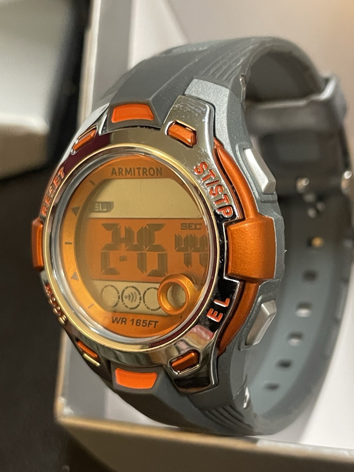 Armitron Digital Quartz Chronograph Alarm Backlight Date 45mm Gray/Orange 50m