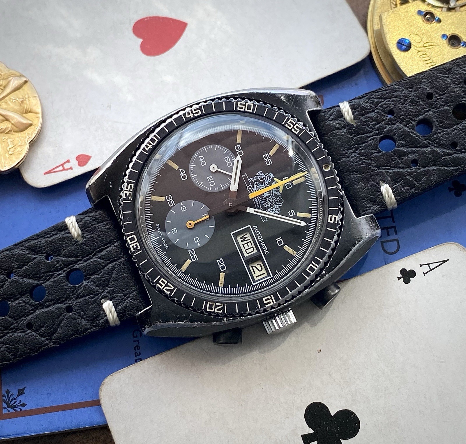 1974 Lemania Chronograph 5012 Philip Morris McLaren F1 team watch Aluminium PVD