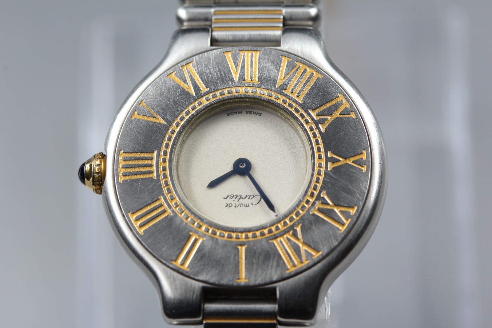 Cartier Must de 21 28mm White Dial Silver Gold Qz Vintage Women’s Watch #o-0801
