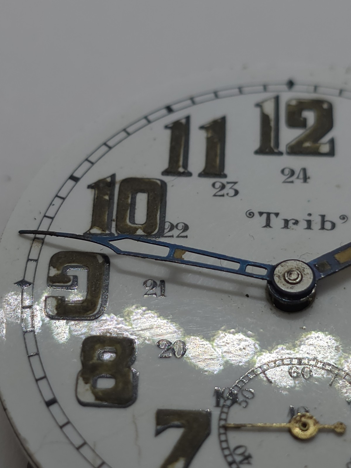 Vintage Trib Pocket Watch Movement Cylinder Sub Second Military Hands For Parts