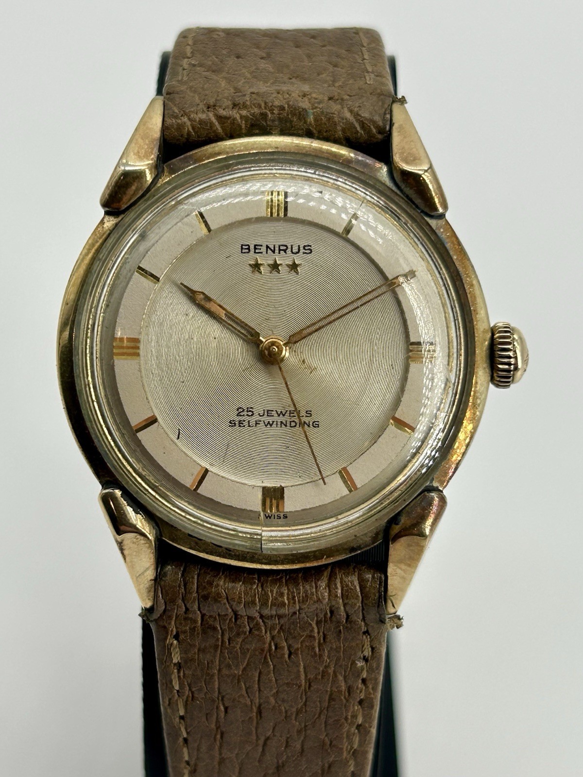 Vintage Benrus Three Star Automatic 25 Jewel 33mm 10K Gold Filled Runs Swiss