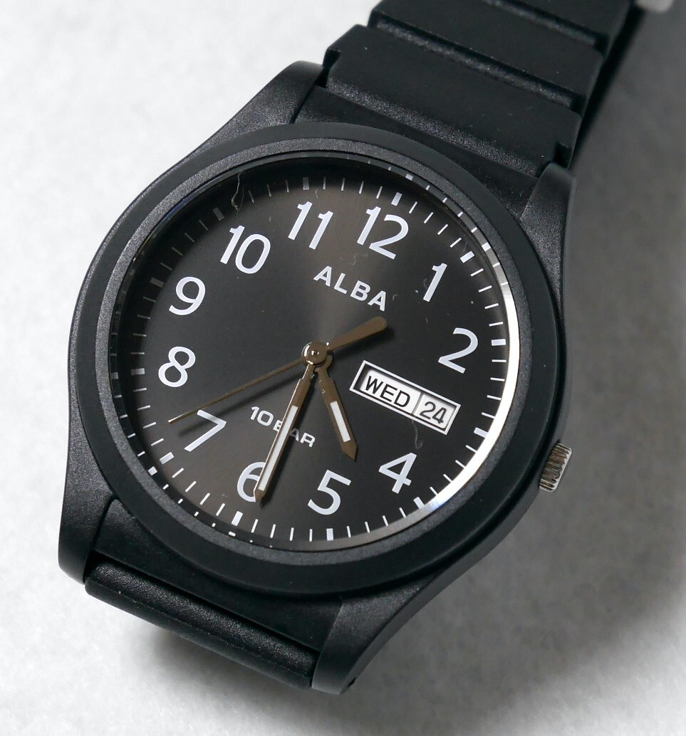 SEIKO ALBA Black DayDate Watch AQPJ411 Quartz Luminous Hands Urethane band New