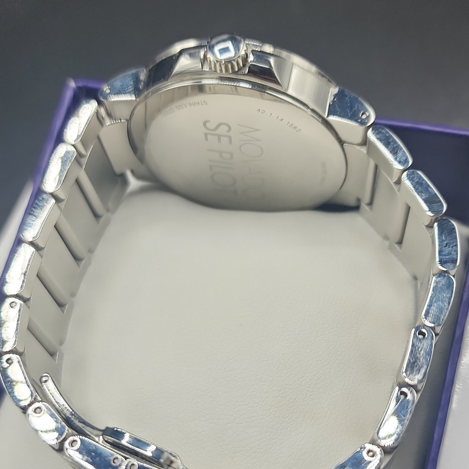 Movado SE Pilot Men’s 42mm Silver Dial Quartz Stainless Bracelet Date Box