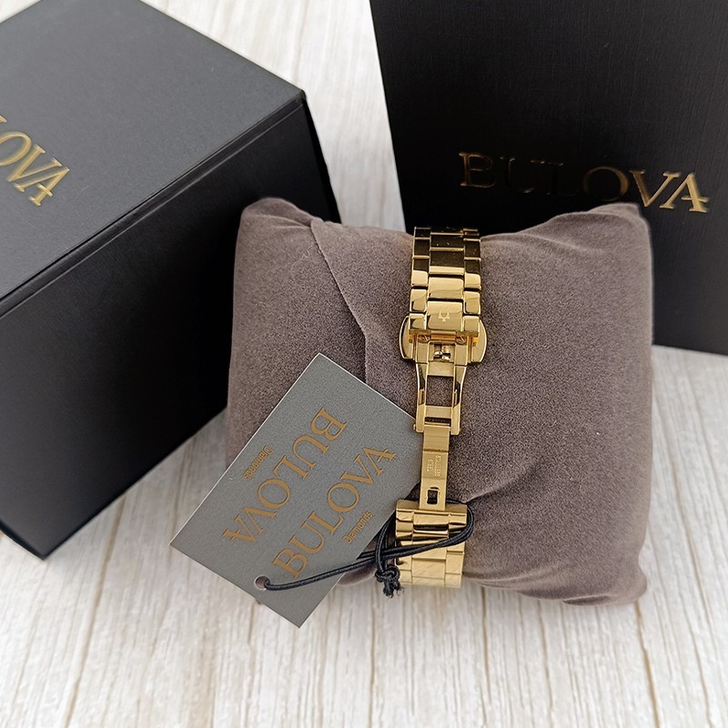 Bulova Surveyor 97P172 Gold/White Dial Women Quartz Diamonds Watch 31mm