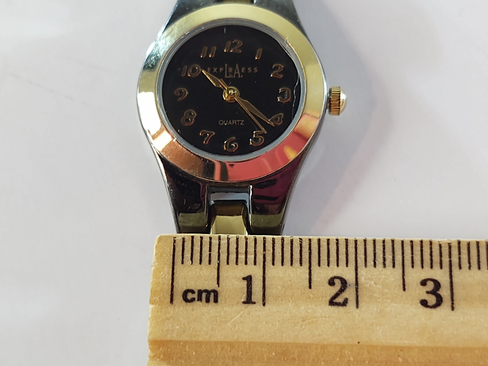 Womens LA Express Watch Black Dial Black & Gold Bezel & Band Show Wear