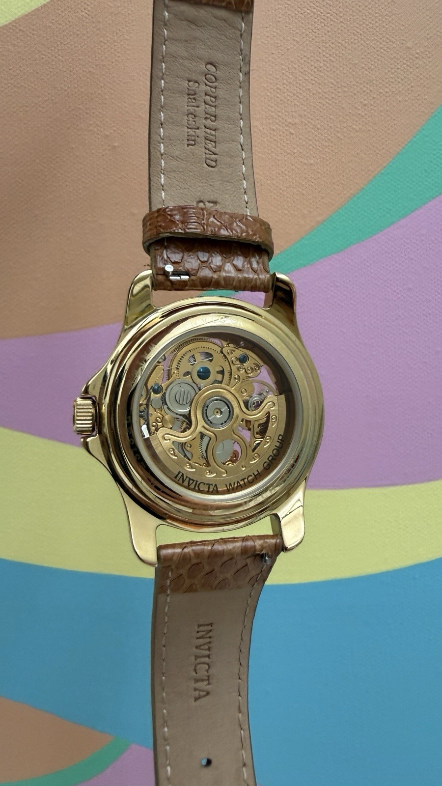 Invicta Automatic Skeleton Watch 40mm Excellent Condition Vintage Gold Tone