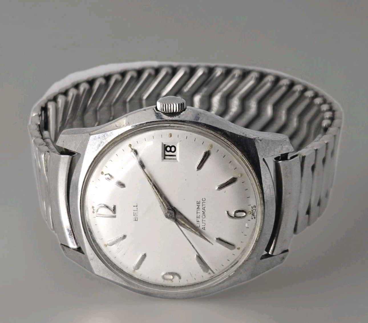 Vintage Rare Bell 17 Jewel Lifetime Automatic Mens Watch Art Deco With Date Runs