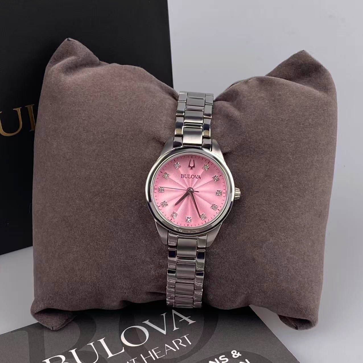 Bulova 96P249 Sutton Pink Diamond Dial Stainless Steel Women’s Quartz Watch 28mm