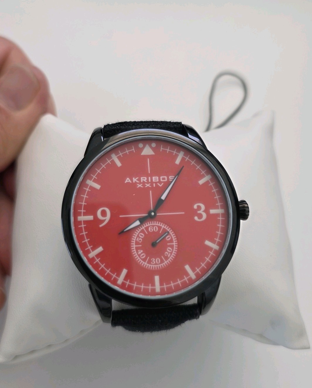 Men’s Akribos XXIV AK938RD Small Seconds Genuine Leather Canvas Strap Watch 46mm