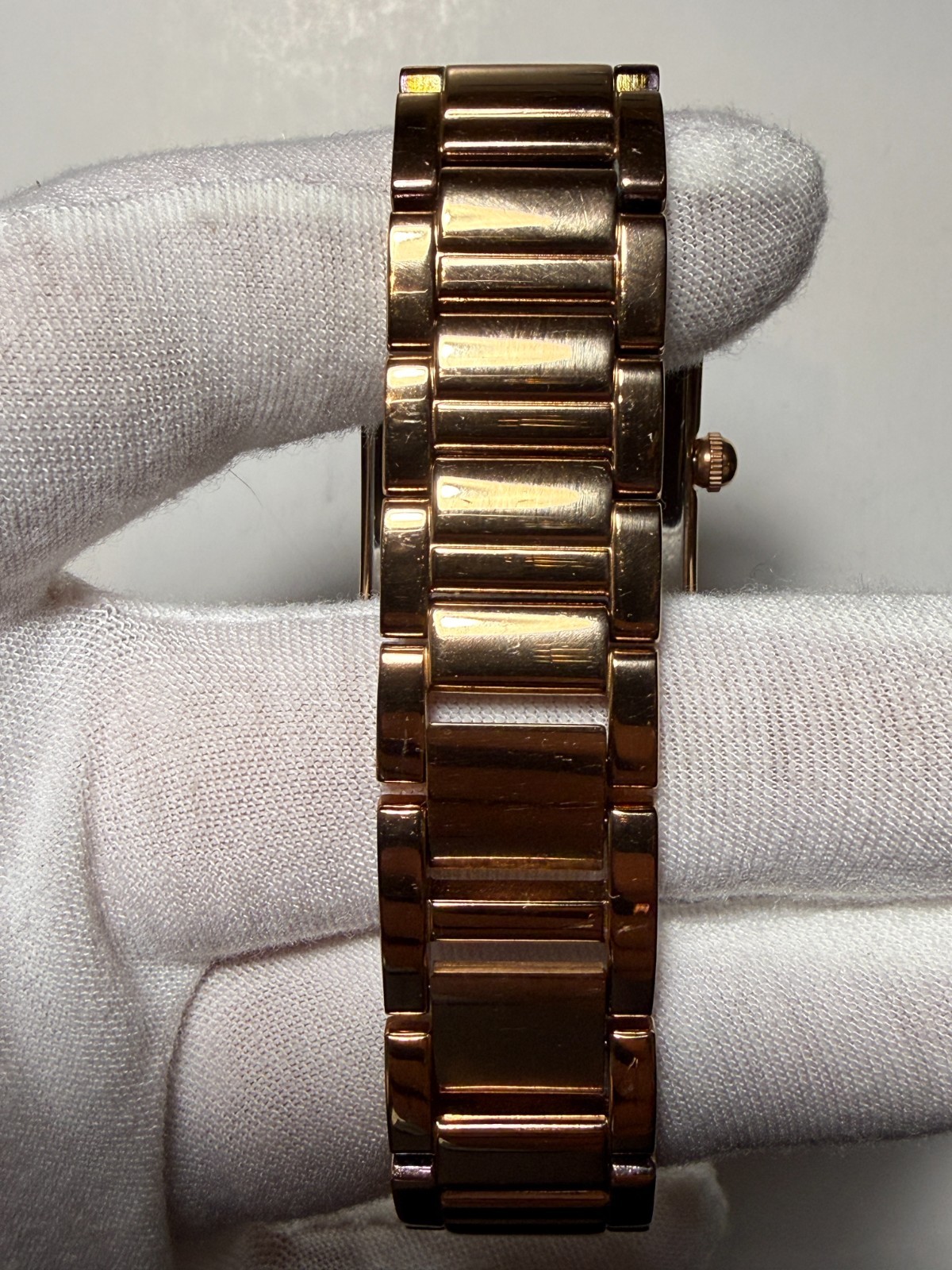 Bronzo Italia Rose Gold Tone Bronze MOP Dial Link Watch Tank Style Swiss 36x28mm
