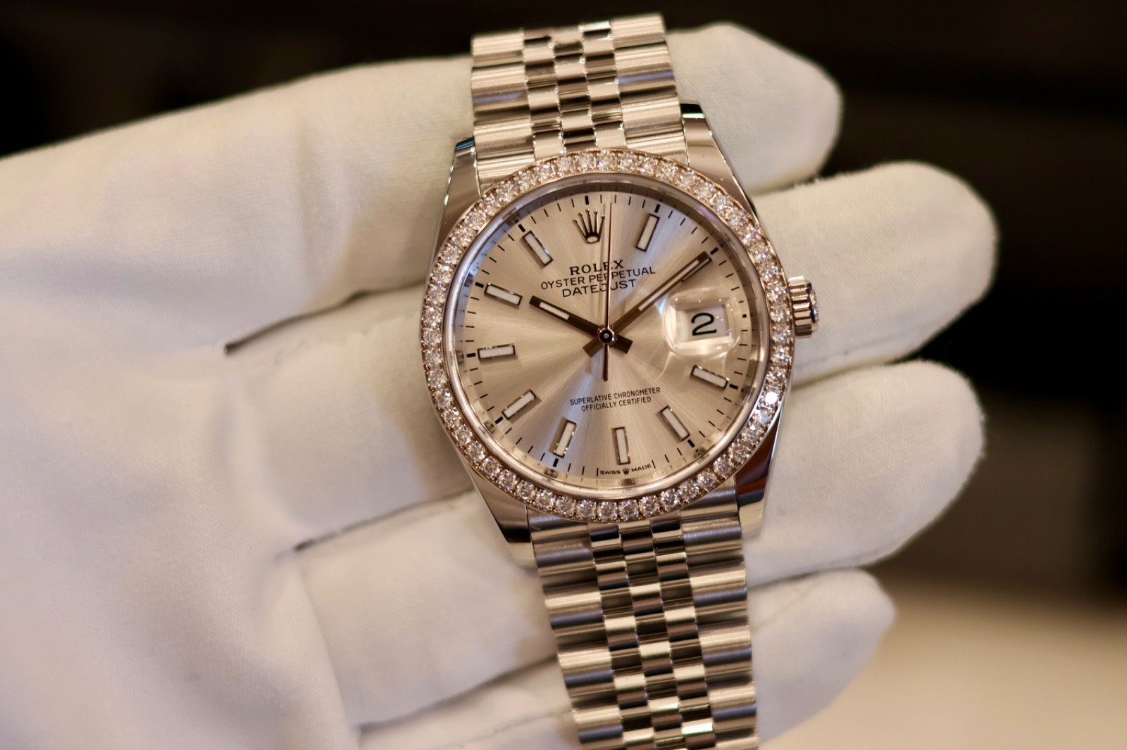 Rolex Datejust 36 Stainless Steel Factory Diamond bezel 126284RBR Jubilee