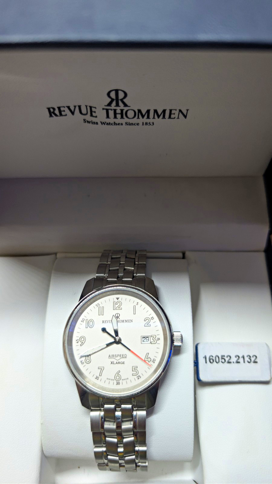 Revue Thommen Airspeed XLarge 39mm Auto SS Silver Bracelet White Dial Date Box