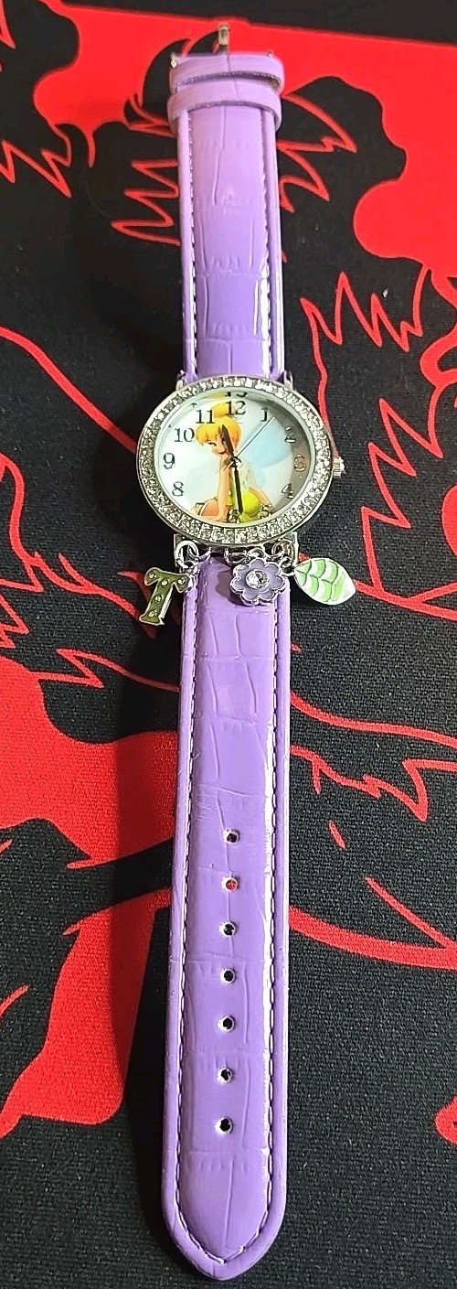 DISNEY PURPLE TINKER BELL FASHION WRIST WATCH GENUINE LEATHER QUARTZ TESTED WORK