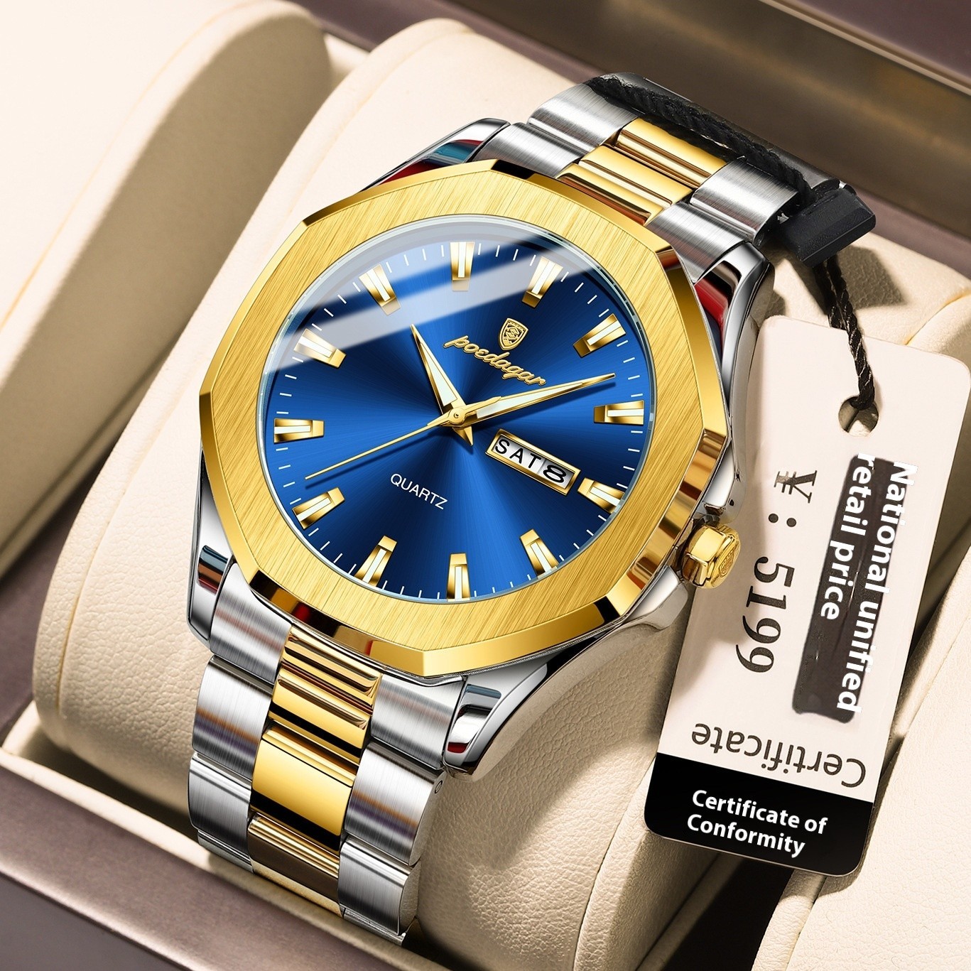 POEDAGAR Luxury Men’s Steel Strap Quartz Watch