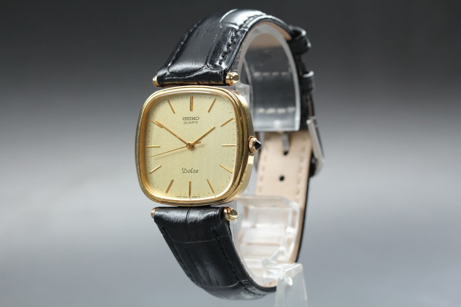 [Near MINT] SEIKO Dolce 5931-5400 32mm Gold Dial Black Band Quartz Men’s Watch