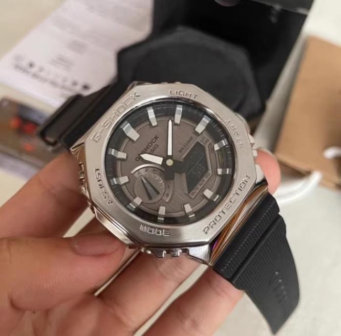 Casio GA2100 G-Shock Men Wrist Watch Silver Case Black Dial Sports Watch WithBox