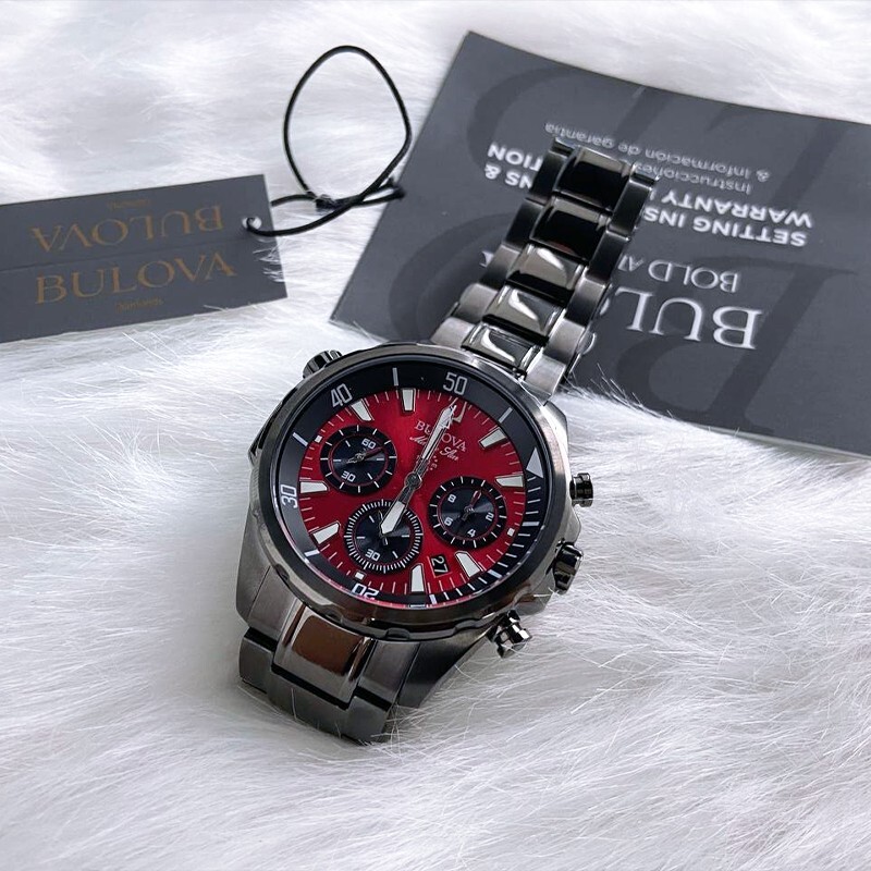 Men New Bulova Classic Red Marine Star Stainless Steel 98B350 Watch (43MM)