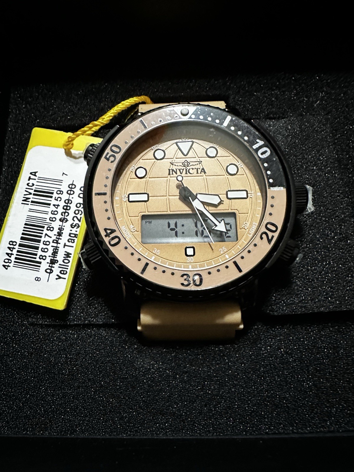 Invicta Pro Diver DigiQuartz Men’s Watch – 46.5mm, Tan (49448) (msrp: 130)