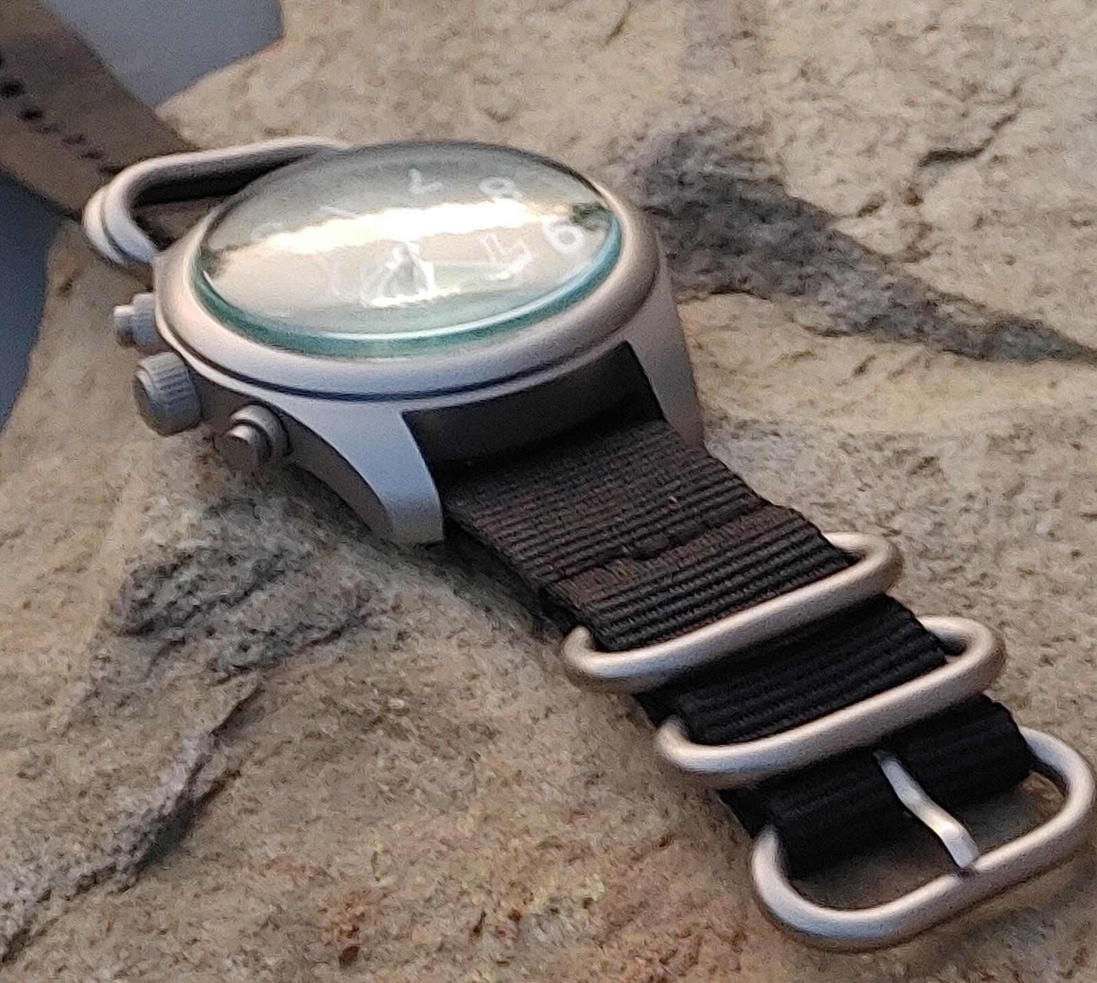 Toujours Pret GMT military field watch. Blasted stainless steel – Blue