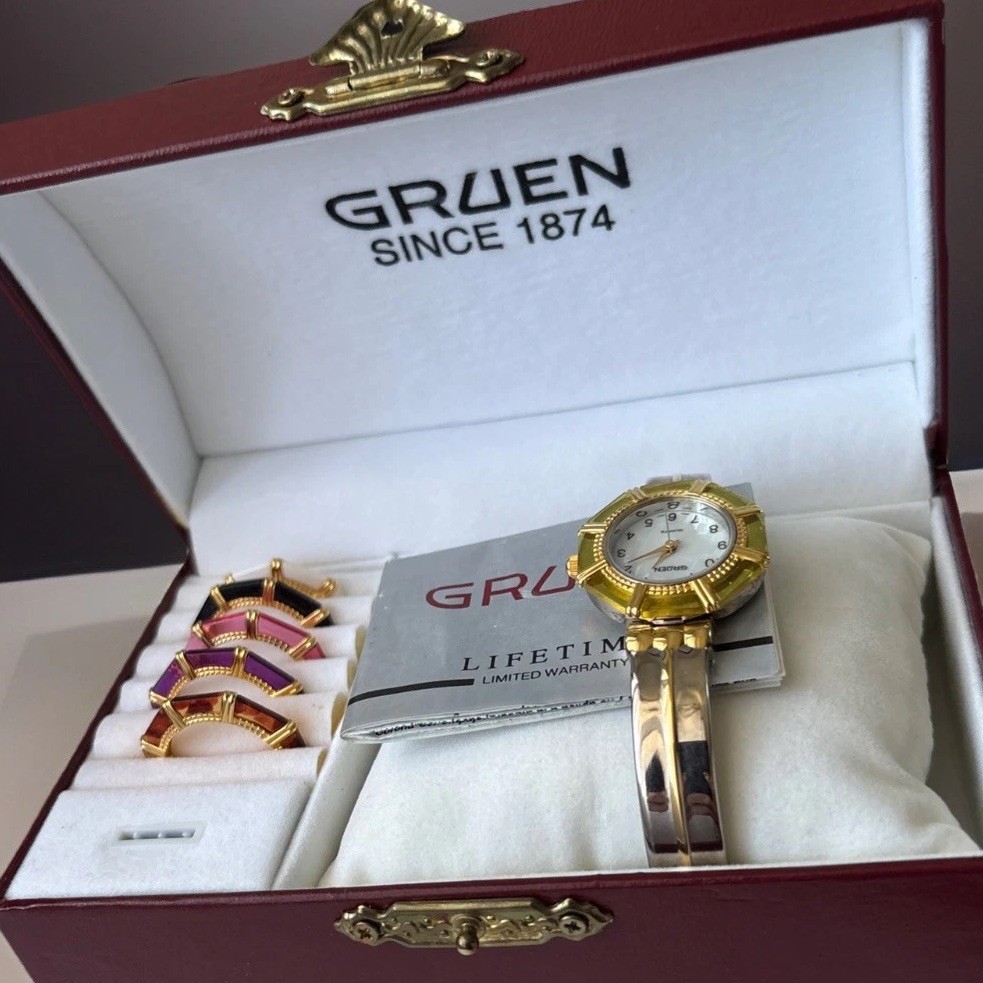 Vintage Gruen Watch 27mm Mixed metal Interchangeable 6 Face Multicolor Gift Set